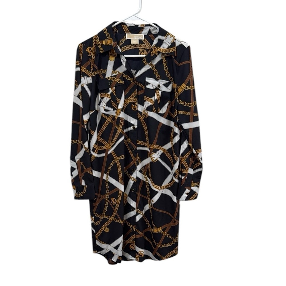 Michael Michael Kors Chain Print Black and Gold Dress Size PM EUC